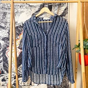 Cloth & Stone Blue and White Tie Dye Striped Tencel Buttondown